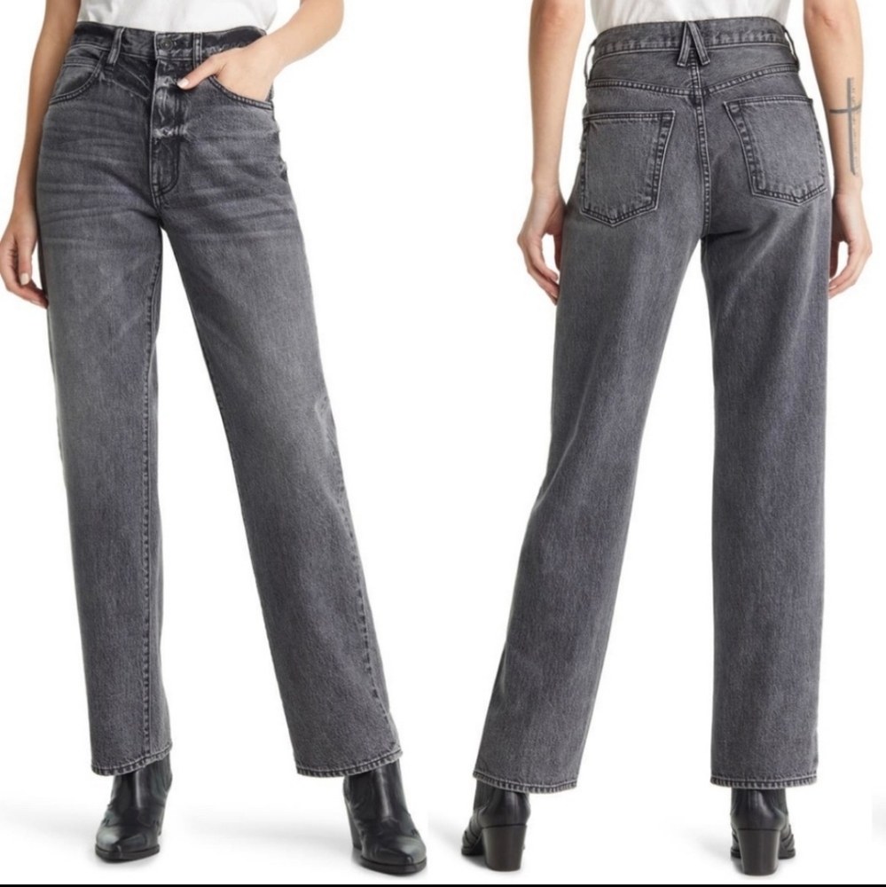 High-Rise Straight Leg Jeans - Charcoal Gray